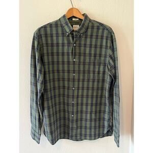 Men's J Crew Navy Green Plaid Button Down Slim  Casual Cotton Dress Shirt Sz L